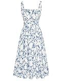 Scarlet Darkness Floral Sun Dress for Women Ruched Bust Flowy Spring Summer Dresses White Blue Floral S