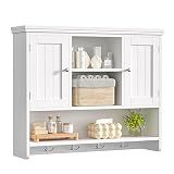 31.5"W Bathroom Wall Cabinet with Hooks, 3-Tier Wall Mounted Cabinet