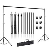 Backdrop Stand 10x7 FT, Adjustable Photography Background Stand for Parties, Photo Video Studio, Portable Photo Booth Kit with Carrying Bag, 6 Backdrop Clamps & 2 Stand Bags