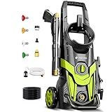 2025Upgraded Pressure Washer 4300PSI with 4 Quick Connect Nozzles, Inlet Hose & Filter& Foam Cannon for Cars/Fences/Driveways/Home Cleaning, Green