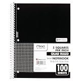 Mead Spiral Notebook, 1 Subject, Graph Ruled Paper, 7-1/2" x 10-1/2", 100 Sheets, Black (05676AA5)