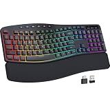 COLIKES Wireless Ergonomic Keyboard, Backlit Keyboard Silent with 15 RGB Lighting Effects, Leather Wrist Rest, 2500mAh Rechargeable, Multimedia Keys, Wave Keyboard for PC Computer Laptop Windows Mac