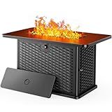 Ciays 43-Inch Rectangular Propane Fire Pit with 60,000 BTU Output, Gas Fire Pit with Cover and Rocks, Fire Pit Table CSA-Certified 2 in 1 Table Gatherings Parties with 304 Stainless Steel H-Burner