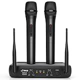Pyle Channel Microphone System-VHF Fixed Dual Frequency Wireless Set with 2 Handheld Dynamic Transmitter Mics, Receiver Base-for PA, Karaoke, Dj Party (PDWM2135) , Black