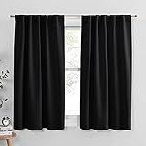 PONY DANCE Short Blackout Curtains 45 inch Long - Thermal Insulated Black Curtains for Bathroom/Kitchen/Bedroom, 42 Wide by 45 Inches Length, Black, 2 Panels