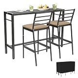 Sunnibety 3Pcs Outdoor Patio Bar Set with Cover, 55" Rectangular Pub Height High Top Bar Table with 2 Cushioned Bar Stools, Metal Bar Table and Chairs Set for Outside, Patio, Balcony, Deck