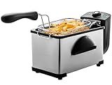 OVENTE Electric Deep Fryer 2 Liter Capacity, 1500 Watt Lid with Viewing Window and Odor Filter, Adjustable Temperature, Removable Frying Basket and Easy to Clean Stainless Steel Body, Silver FDM2201BR