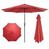 OLIXIS 9ft Patio Umbrella with Tilt and Crank Button & 8 Sturdy Ribs Waterproof, Patio Table Umbrella Perfect for Poolside, Terrace, Beach and Outdoor Restaurant, Red