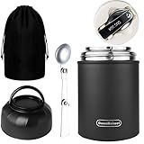 CocoMeiwei Thermo for Hot Food & Drinks, Thermo Lunch Box, 17oz Vacuum Insulated Food Container with Spoon&Drawstring Bag, Soup Thermo for Adults, Black