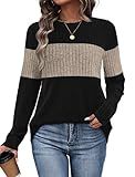 Womens Sweaters Fall Clothes Fashion 2025 Work Blouses Dressy Casual Long Sleeve Shirts Color Block Womens Tops Old Money Clothes Anthropologie Khaki XL