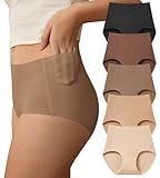 SHARICCA Seamless High Waisted Underwear for Women No Show Full Coverage Panties Nuage Microfiber Briefs Pack, 5P01, S