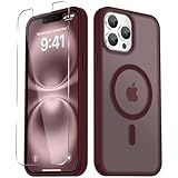 YENAPOON for iPhone 13 Pro Max Case, Matte Magnetic Phone Cover [with 1 Screen Protector] [Support for MagSafe] [Shockproof Military Grade Protection] Translucent Frosted Back, Wine Red