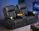 DG PEAFOWL Loveseat Recliner Sofa, Home Theater Seating with Center Console, Reclining Loveseat RV Couch with USB Ports & Phone Holders, Wall Hugger RV Sofa Furniture with Storage & Pocket