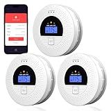 WiFi Smoke and CO Detector 3-Pack | Smart APP Alert & Real-Time LCD Display 85dB Loud Alarm, Phone Notifications, Easy Install, Battery Powered for Bedroom/Kitchen/Living Room