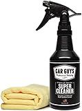 CAR GUYS Super Cleaner | Effective Car Interior Cleaner | Leather Car Seat Cleaner | Stain Remover for Carpet, Upholstery, Fabric, and Much More! | 18 Oz Kit with Microfiber Towel