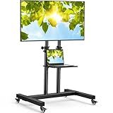 PERLESMITH Rolling TV Stand on Wheels for 32-83 Inch Screens up to 110lbs, Mobile TV Cart Height Adjustable Portable Outdoor TV Stand Tilt Rolling TV Cart with Shelf Max VESA 600x400mm PSTVMC03