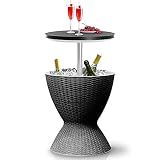 SereneLife Outdoor Cool Bar Table, 7.5 Gallon Beer and Wine Cooler, Patio Furniture & Hot Tub Side Table, Beverage Cooler, All-Weather Resistant Ice Cool Bar, Rattan Style Patio, Cocktail Bar (Black)