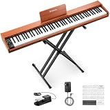 Donner DEP-1S Piano Keyboard 88 Keys, Beginner Digital Piano with 88 Key Velocity-Sensitive Keyboard, Record, Bluetooth, Chord, Bundle With Piano Stand, Piano Stickers, Sustain Pedal, Retro Wood Color