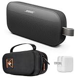 Bose SoundLink Flex Portable Bluetooth Speaker (2nd Gen), Outdoor Speaker with Hi-Fi Audio, Up to 12 Hours Battery, Waterproof and Dustproof, with Slinger Hard Travel Case & USB Plug (Black)
