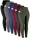 LZYVOO Leggings with Pockets for Women, 6 Packs Soft High Waisted Tummy Control Workout Yoga Pants(BlackGrayNavyWineGreenBrown-M)