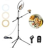 Aureday 12" Selfie Ring Light with Stand and Phone Holder, Overhead Ringlight Tripod for iPhone Photography-LED Circle Lighting with Mic Mount&Remote for Video Recording/Live Streaming/Singing/Cooking