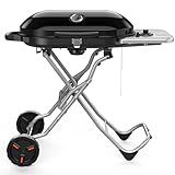 Electactic Propane Gas Grill, Portable BBQ Gas Grill with 348 Sq.In. Large Grilling Areas, 15000BTUs, Portable & Foldable BBQ Griddle for Outdoor Camping, Tailgating, Parties, Backyard, Black