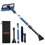 AstroAI 47.2" Ice Scrapers for Car Windshield, 3 in 1 Sturdy Snow Brush with Squeegee, 10 Adjustable Length Settings, Extendable Aluminum Handle, 180° Pivoting Snow Scraper for Car, Truck, SUV(Blue)