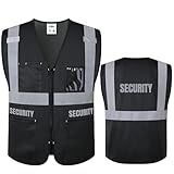 JKSafety Security Vest for Security Guard Hi Vis Safety Vest for Men Women High Visibility Reflective Vests with Pockets and Zipper Front Meet ANSI/ISEA Standard (BX310S-Black L)