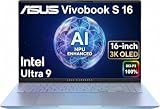 ASUS Vivobook S 16 AI PC Laptop (16" 3K OLED, Intel 16-Core Ultra 9 285H (> i9-13900H), 32GB DDR5 RAM, 1TB SSD) for Creator, Photographer, Designer, 1080p IR Webcam, FP, Backlit, Wi-Fi 7, Win 11 Home