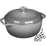 Enameled Cast Iron Dutch Oven - Umite Chef 6QT Pot with Lid & Cotton Potholders - Dual Handles -Versatile Heavy Duty Cookware for Bread Baking，Braising, Stews, Roasting（Grey）