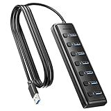 BENFEI USB 3.0 Hub 7-Port, Ultra-Slim Portable USB Splitter with 3.3ft Cable - Compatible with MacBook Pro/Air,Mac Pro, Mac Mini, iMac, Surface Pro, XPS, PC, Flash Drive, Mobile HDD (No Charging Port)
