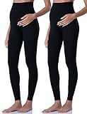 POSHDIVAH Women's Maternity Leggings Over The Belly Pregnancy Yoga Pants Active Wear Workout Leggings 2pcs Black Medium