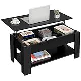 Yaheetech Wooden Coffee Table, Lift Top Coffee Table with Large Hidden Storage Shelf, Lift Tabletop Dining Tables for Living Room, Home Small Space, 38.6in, Black
