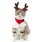 Enjoying Pet Christmas Costumes for Cats Small Dogs, Cat Reindeer Antlers Headband with Xmas Scarf, Adjustable Doggie Reindeer Hat Santa Scarf, Kitten Christmas Outfit Cosplay