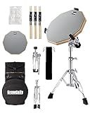 GrowDaily Drum Practice Pad Snare Drums Stand Set 12 In With Double Sided Silent Drums Pad,Drums Dampeners Gel, Drum sticks,Carrying Bag Adjustable Stand(Fits 10''-14'' Drums)
