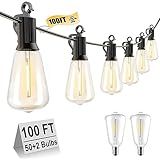 Brightown Outdoor String Lights 100FT Patio Outside Hanging Lights with 52 Shatterproof ST38 Dimmable Vintage Waterproof Edison Bulbs for Backyard Deck Garden Party Xmas Decor, 2700K