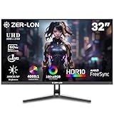 ZER-LON 32 Inch 4K UHD (3840 x 2160) Computer Monitor, IPS 60Hz Ultra-Clear Screen, 100% sRGB, Eye Saver/Flicker Free Mode, FreeSync, Built-in Speaker, HDMI2.0 x2, DP1.4 x2