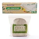 100% Compostable Sandwich Zip Bag | ECO-Friendly Food Storage Bags | Freezer Bag | Plant-Based BPA-free | Seal well for Fruit,Food and Snack (1, Medium)