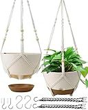 Koalaime Hanging Planters for Indoor Plants, 2 Pack 10 Inch Self Watering Pots with Macrame Plant Hanger, Hanging Baskets Holder for Outdoor Garden Home Ceiling Window Decor