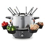 Dash Deluxe Stainless Steel Fondue Maker with Temperature Control, Fondue Forks, Cups, and Rack, with Recipe Guide Included, 3-Quart, Non-Stick – Grey