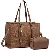 LOVEVOOK Laptop Bag for Women - PU Leather Vintage Laptop Tote Bag,15.6inch Large Capacity Computer bag with Clutch Purse for Business, Work, Office,Commute