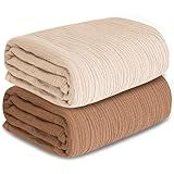 Muslin Swaddle Blankets for Newborn, 2 Pack Breathable Soft Receiving Blanket, Large 41 x 41 inches Swaddle Wrap Burping Clothes, Essentials Infant Shower Items. (Beige & Coffee)