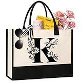 Tecanne Personalized Initial Canvas Tote Bag, Suitable for Birthday, Wedding, Beach, Holiday, Gifts for Women, Mom, Teachers, Nurses, Best Friends, Bridesmaids (K)