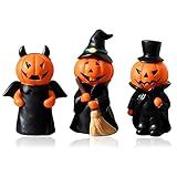 YOKUSHI 3 Pcs Halloween Pumpkin Demon Figurines Set, Spooky Indoor Decor, Miniature Resin Pumpkin Decorations for Fall Table, Home, Bathroom, Cute Halloween Ornaments Gifts (3Pcs)