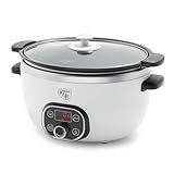 GreenLife 6QT Slow Cooker, Non-Toxic PFAS-Free Ceramic Nonstick Removable Interior Bowl, Programmable, Family Friendly, Keep Warm, Stovetop & Oven Safe, Dishwasher Safe Crock, Timer, Glass Lid, White