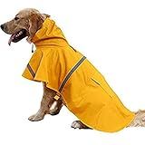 NACOCO Large Dog Raincoat Adjustable Pet Water Proof Clothes Lightweight Rain Jacket Poncho Hoodies with Strip Reflective (M, Yellow)