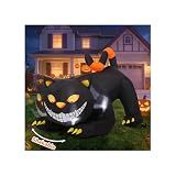 GOOSH 6 FT Halloween Inflatables Outdoor Black Cat with Shakable Head, Blow Up Yard Decoration with LED Lights Built-in for Holiday/Party/Yard/Garden