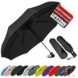 SIEPASA Compact Travel Umbrella - Windproof Auto Open/Close, Small Folding Umbrella for Rain - Lightweight & Durable with Fiberglass Frame, Waterproof Canopy - Fits Backpack, Purse, Suitcase. (Black)