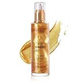Liyalan Shimmer Body Oil 5 Color Gold 3.38 Fl Oz Face Glow Pearl Highlighter Illuminator Body Makeup Shine Glitter Gold Liquid Taning