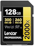 Lexar 128GB Professional 2000x SD Card, UHS-II, C10, U3, V90, Full HD, 8K, Up To 300MB/s Read SDXC Memory Card, for DSLR, Cinema-Quality Video Cameras (LSD2000128G-BNNNU)